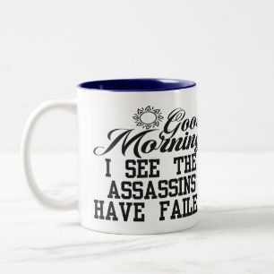 Goedemorgen, ik zie dat de Assassins zijn mislukt Tweekleurige Koffiemok