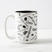 Goedemorgen in alle talen van het woord tweekleurige koffiemok (Links)