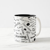 Goedemorgen in alle talen van het woord tweekleurige koffiemok (Voorkant rechts)