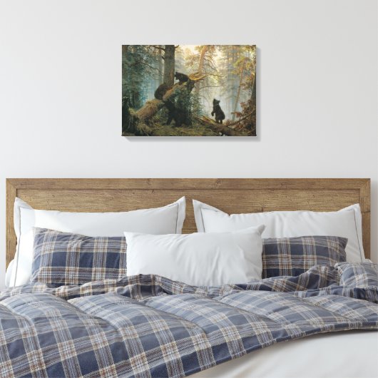 Goedemorgen in een Pijnbos (Beren in de Bossen) Canvas Afdruk (Insitu (Slaapkamer))
