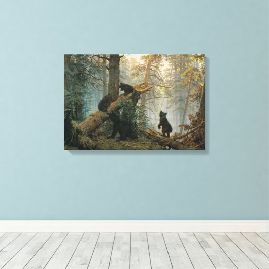 Goedemorgen in een Pijnbos (Beren in de Bossen) Canvas Afdruk (Insitu (Houten vloer))