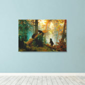Goedemorgen in een Pine Forest Beer met Cubs Shish Canvas Afdruk (Insitu (Houten vloer))