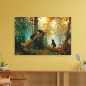 Goedemorgen in een Pine Forest Beer met Cubs Shish Canvas Afdruk (Insitu (Woonkamer))