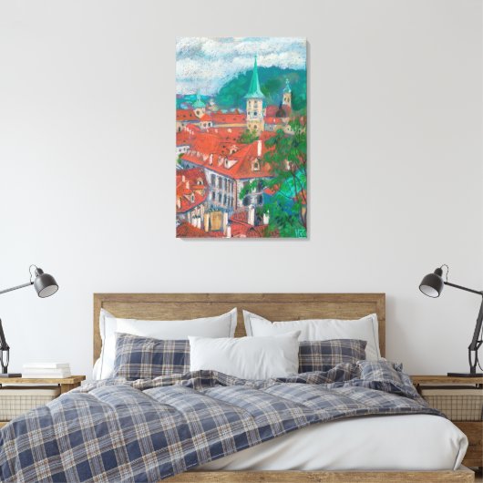Goedemorgen in Praag, Tsjechisch Cityscape Pastel Canvas Afdruk (Insitu (Slaapkamer))
