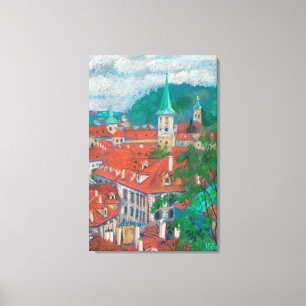 Goedemorgen in Praag, Tsjechisch Cityscape Pastel  Canvas Afdruk