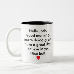 Goedemorgen, je doet het geweldig, heb een geweldi tweekleurige koffiemok