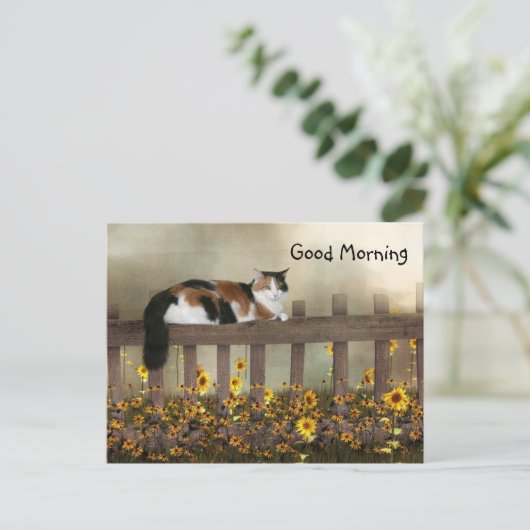 Goedemorgen kat calico briefkaart (Staand voorkant)