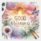 Goedemorgen kleur water vierkante sticker (Voorkant)