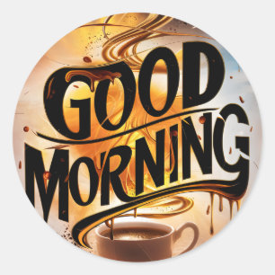 Goedemorgen koffie en brood 3 ronde sticker