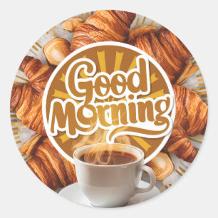 Goedemorgen koffie en croisant brood #1 ronde sticker