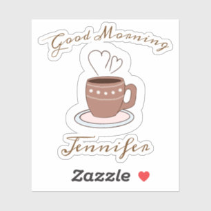 Goedemorgen koffie en harten naam sticker