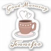 Goedemorgen koffie en harten naam sticker (Voorkant)