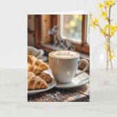Goedemorgen koffie met croissants kaart (Gele Bloem)