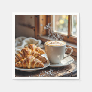 Goedemorgen koffie met croissants servet