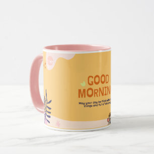 GOEDEMORGEN KOFFIEBEEKER IN BABYROZE EN ORANJE MOK