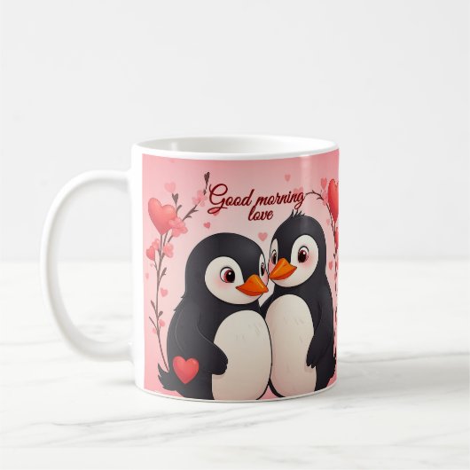 Goedemorgen liefde - Pinguïns Valentijnsdag mok (Links)