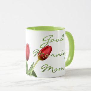 Goedemorgen mama rode tulp bloemen mok