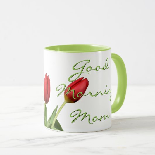 Goedemorgen mama rode tulp bloemen mok (Voorkant rechts)