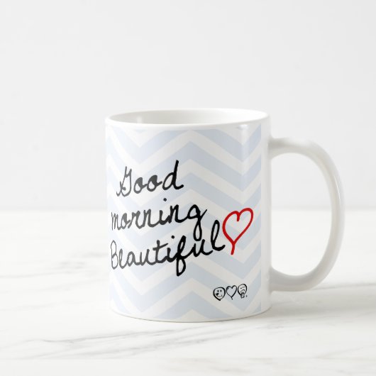 Goedemorgen mooi! Light Blue Chevron-patroon Koffiemok (Rechts)