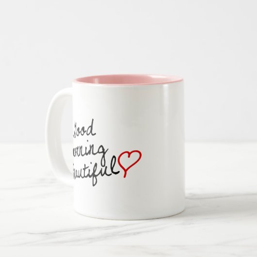 Goedemorgen mooi! tweekleurige koffiemok (Voorkant links)