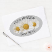 Goedemorgen mooi White Daisies Grey Ovale Sticker (Envelop)