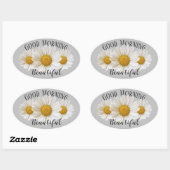 Goedemorgen mooi White Daisies Grey Ovale Sticker (Vel)