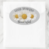 Goedemorgen mooi White Daisies Grey Ovale Sticker (Tas)