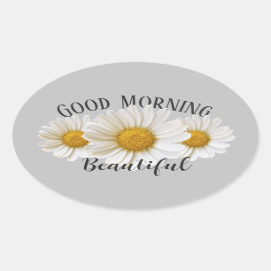 Goedemorgen mooi White Daisies Grey Ovale Sticker