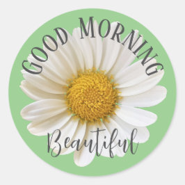 Goedemorgen mooi White Daisy Sage Green Ronde Sticker