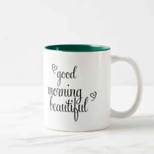Goedemorgen Mooie Tekst met harten Tweekleurige Koffiemok