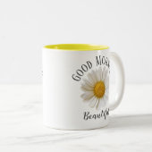 Goedemorgen mooie Witte Daisy Tweekleurige Koffiemok (Voorkant rechts)