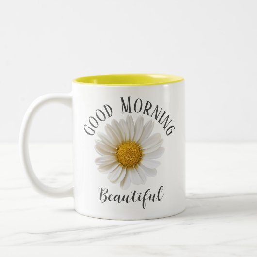 Goedemorgen mooie Witte Daisy Tweekleurige Koffiemok (Links)
