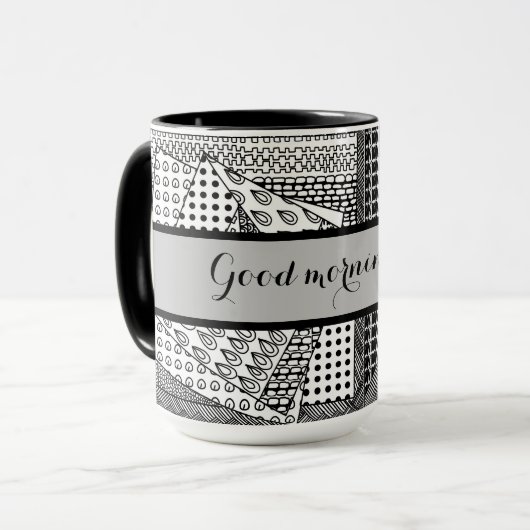 Goedemorgen pa Black Grey Ringer 15oz Mok (Voorkant links)