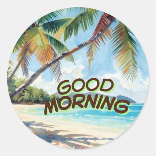 Goedemorgen Palmen Ronde Sticker (Voorkant)