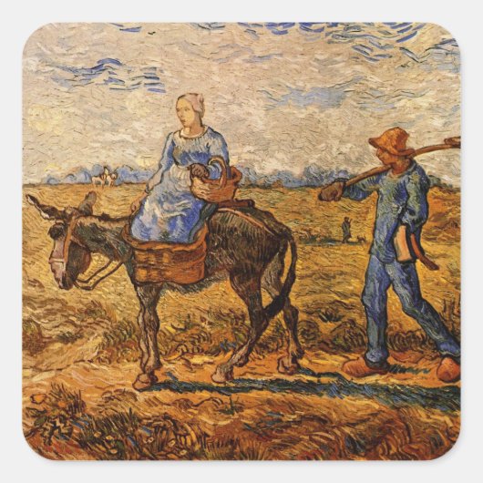 Goedemorgen, Peasant Couple van Vincent van Gogh Vierkante Sticker (Voorkant)