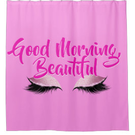 Goedemorgen prachtig vormgegeven roze zwart douchegordijn
