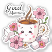 Goedemorgen | Schattigee Kawaii-koffie Sticker (Voorkant)