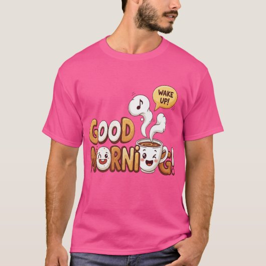 Goedemorgen Schattigee Koffie & Bagel – Wake Up Ca T-shirt (Voorkant)