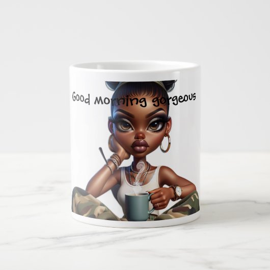 Goedemorgen schoonheid  grote koffiekop (Voorkant)