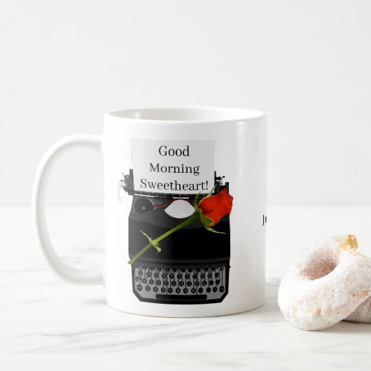 Goedemorgen, schrijfmachine koffiemok (Met donut)