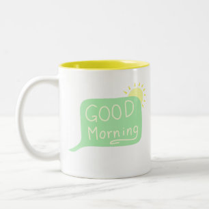Goedemorgen speech bubbel zonneschijn tweekleurige koffiemok