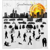 Goedemorgen, Stad grappig, positief, uniek Douchegordijn (Voorkant)