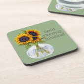 Goedemorgen Sunshine Sunflower op groen Onderzette Bier Onderzetter (Linkerzijde)
