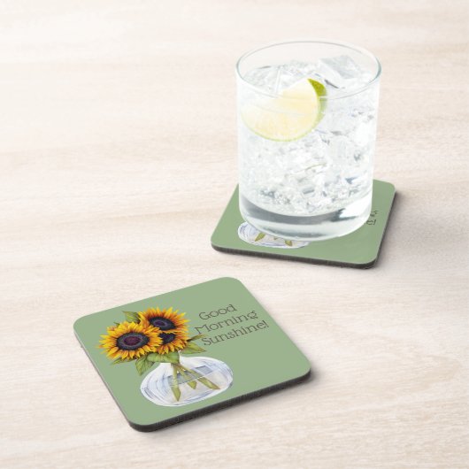 Goedemorgen Sunshine Sunflower op groen Onderzette Bier Onderzetter (Rechterzijde)