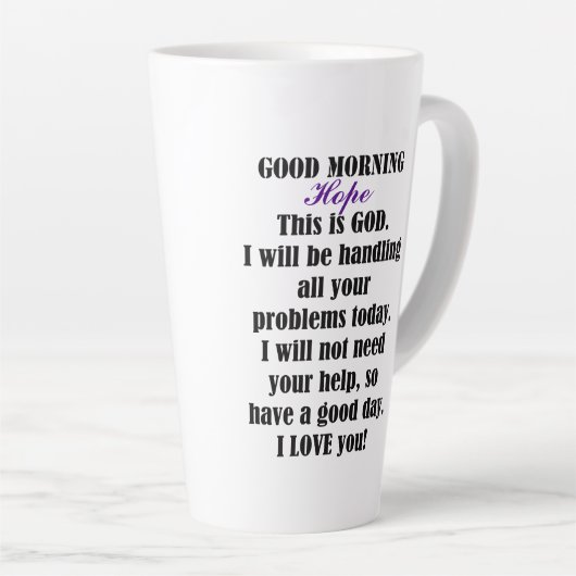 Goedemorgen van GOD naar hoop Latte Mok (Rechterhoek)