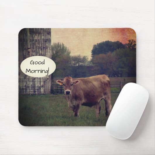 Goedemorgen vanaf uw Local Jersey Koe Boerderij Muismat (Met muis)