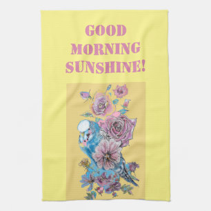 Goedemorgen Waterverf Budgie Roos Kitchen Towel Theedoek