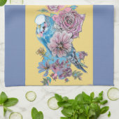 Goedemorgen Waterverf Budgie Roos Kitchen Towel Theedoek (Gevouwen)