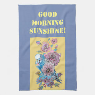 Goedemorgen Waterverf Budgie Roos Kitchen Towel Theedoek