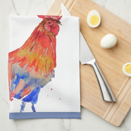 Goedemorgen Waterverf Red Rooster Kitchen Towel Theedoek (Quarter Fold)